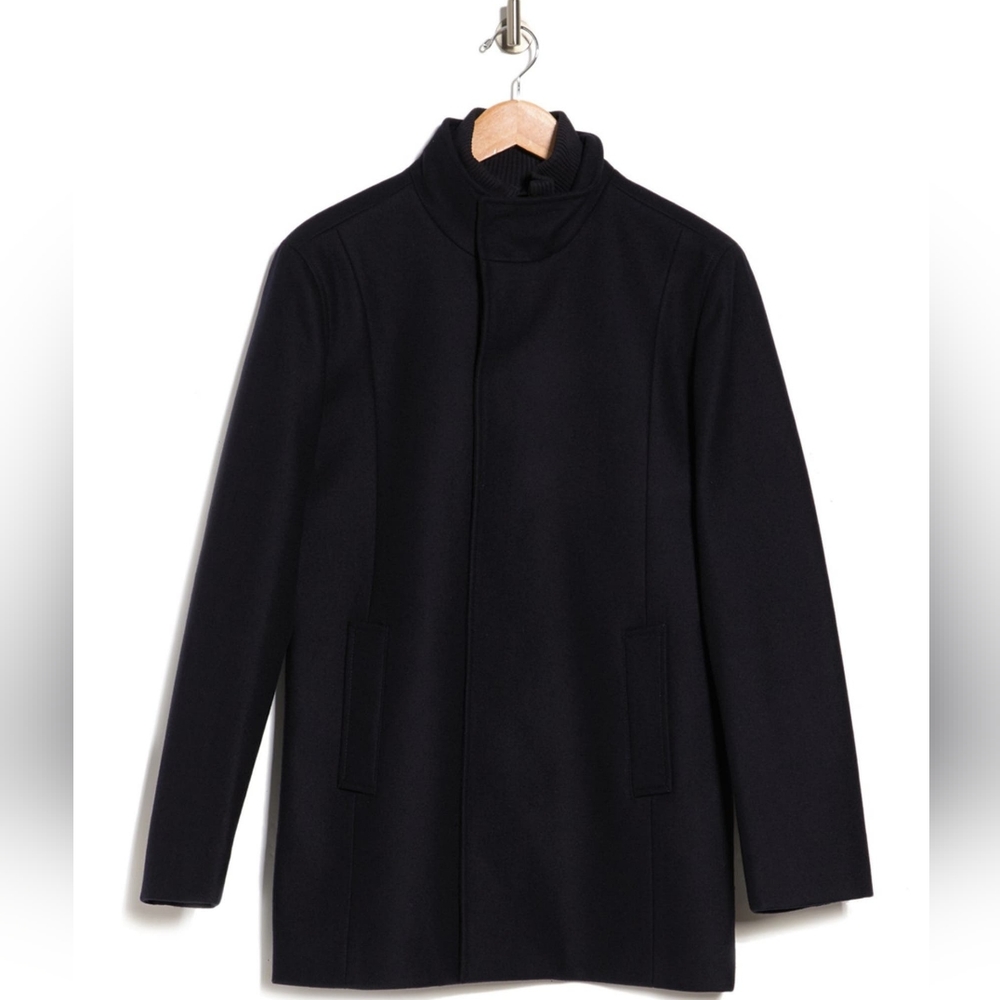 Reiss Angelo Mid Length Asymmetrical Coat Dark Navy